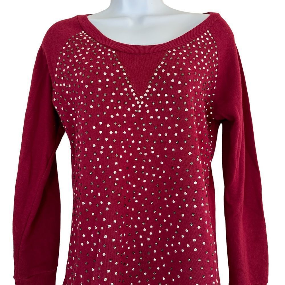 Say What? Y2K Rhinestone Sweatshirt Red XL Juniors Cotton Blend Pullover